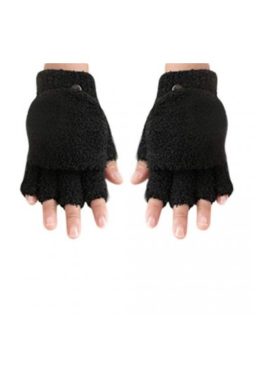 JUNGEN Moufle Demi-Doigts Mitaines en Peluche Gants dhiver Gants moitié Moufles Button Epais Gants Chaud Gants Hiver Chaud 