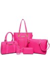 FiveloveTwo Femmes Mode 6Pcs Bag Set PU cuir Sac à Bandoulière portés main + Fourre-Tout + Portefeuille + Titulaire de la Car