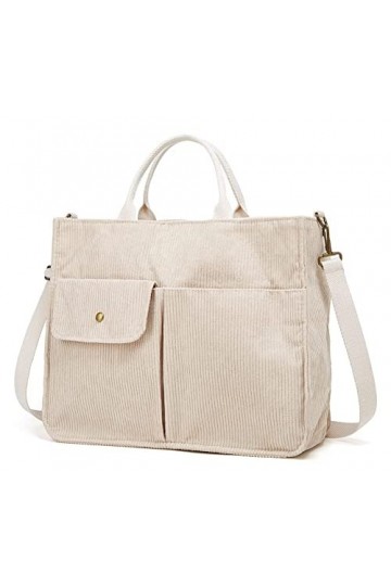 Sac fourre-tout à bandoulière en velours côtelé pour femme, Beige/blanc., Taille unique
