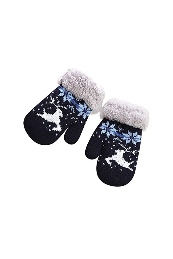 UnoSheng Moufles mignonnes en polaire, épaisses, pour garçons et chaudes, moufles de Noël pour femmes bleu marine, taille un