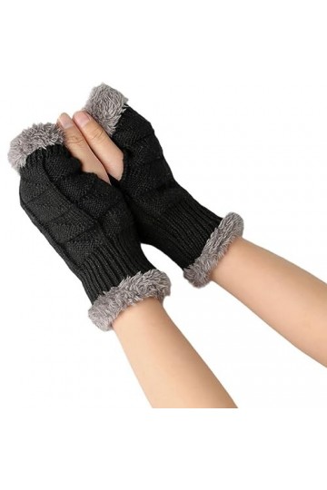 Ekakashop Mitaines sans doigts pour femme, gants dhiver chauds en tricot avec doublure en polaire, mitaines dhiver chauffe-