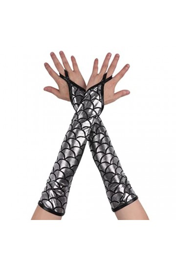 JanJean Gants Femme Mitaines Brillants sans Doigts Moufle Longueur Coude avec Boucle au Majeur Gant pour Robe Opéra Soirée Co