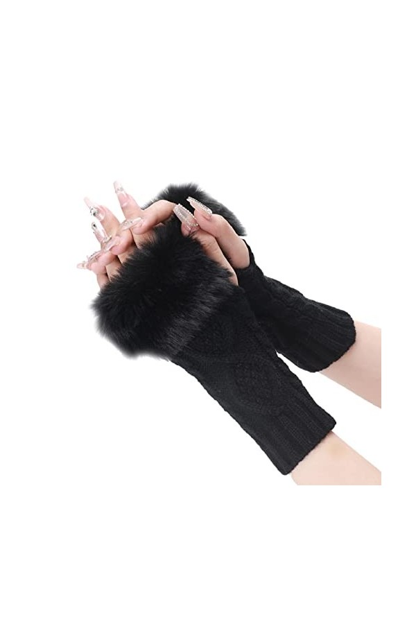 Chauffe-bras pour femmes - Moufles tricotées sans doigts - Trous pour les pouces - Extensible - Hiver - Chauds