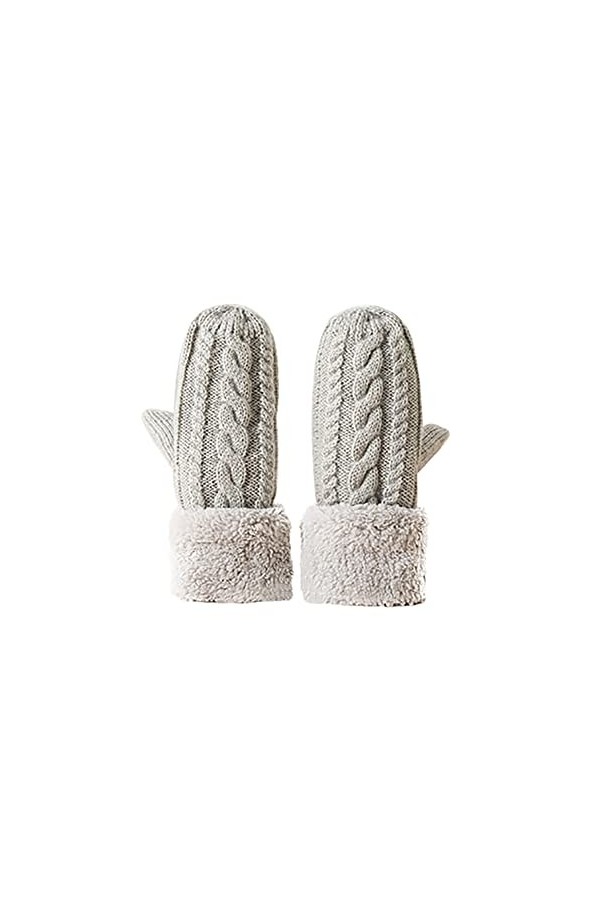 Moufles dhiver pour femme - Gants chauds en tricot épais - Gants thermiques doux avec poignets duveteux - Gris