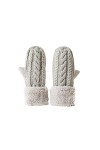 Moufles dhiver pour femme - Gants chauds en tricot épais - Gants thermiques doux avec poignets duveteux - Gris