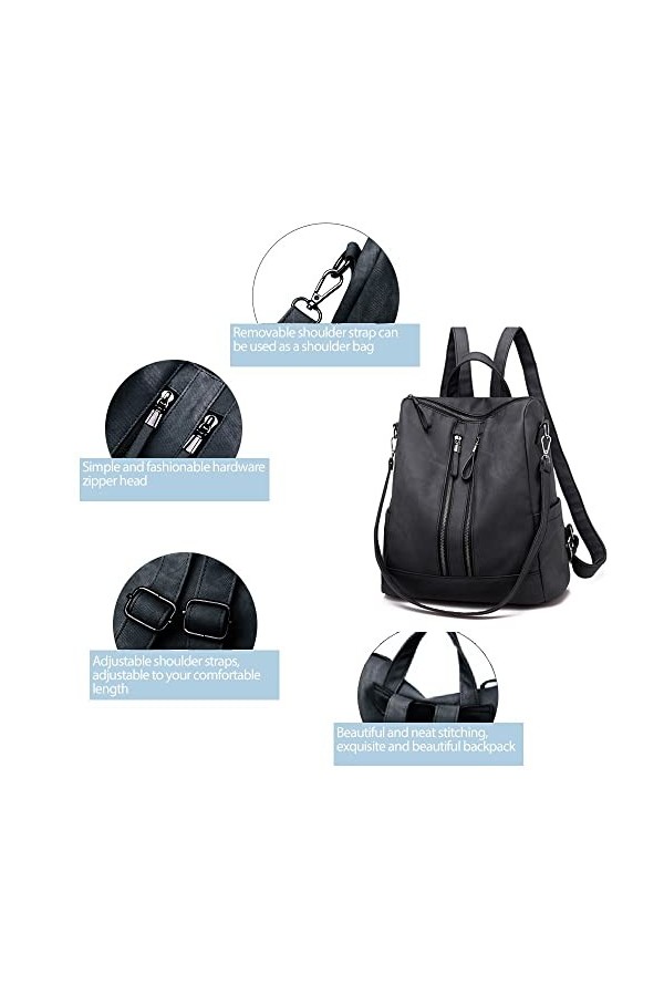 ROOSALANCE Femme Sac à Dos Tendance Antivol Imperméable pour（Noir）