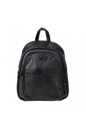 AR BRAND EST. 2021 Sac à dos pour femme en cuir nappa véritable souple avec poche de sécurité, Noir , MED