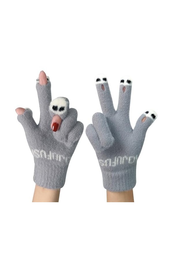 Gefomuofe Mitaines dhiver chaudes pour femme - En laine - Mitaines en tricot - Mitaines longues - Chauffe-pouls - Avec trou 