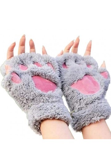 Mizily Mitaines pour femme, doublure en peluche, demi-doigts en peluche gris 
