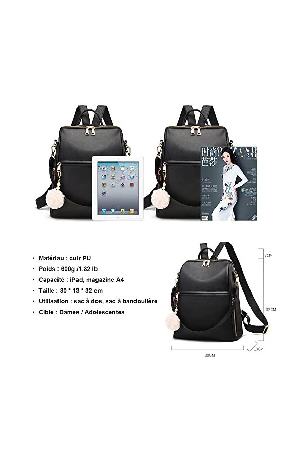 zhongningyifeng Sac à dos pour femme en cuir PU étanche décontracté voyage mignon sac à bandoulière pour filles