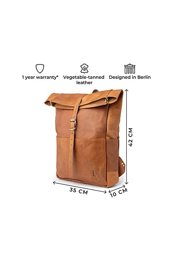 Berliner Bags Vintage Sac à Dos en Cuir Paris, Sac pour Ordinateur pour Hommes Femmes - Marron