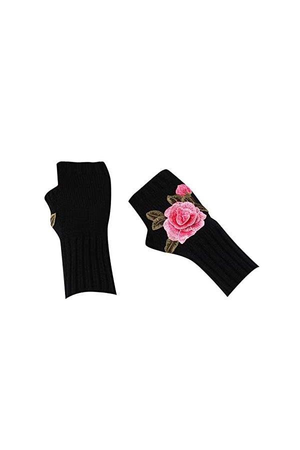 Gants chauds en tricot pour femme, moufles convertibles, gants dhiver à fleurs à la mode, Rose, taille unique