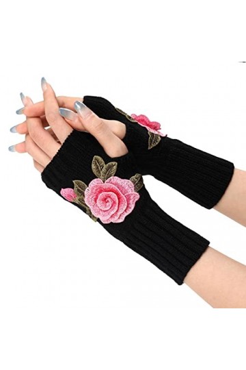 OIUHJN Porte-jarretelles Rouge Laqué Gants Tricotés Femmes Moufles Transformables Mode Fleur Porte Cigarette Doigt, Rose, tai