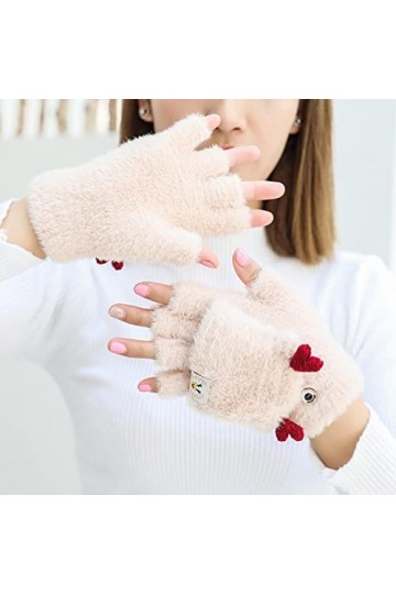 Niktule Gants dhiver sans Doigts – pour Femme avec Bois Bois tricotés Convertibles – Gants Chauds pour écran Tactile – Moufl