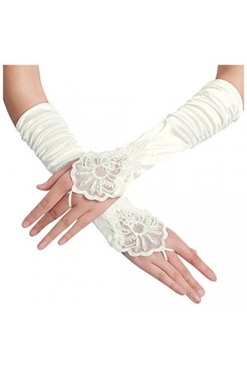 Moufles pour femme en dentelle isolée par temps froid pour mariage - Extensibles - Motif floral des années 1920 - Taille adul