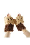 Walaka Femmes Filles Gants de Demi-doigts Hiver Moufles en Peluche Doux Cartoon Griffe danimal Mignon Gants Epais & Chaud Co