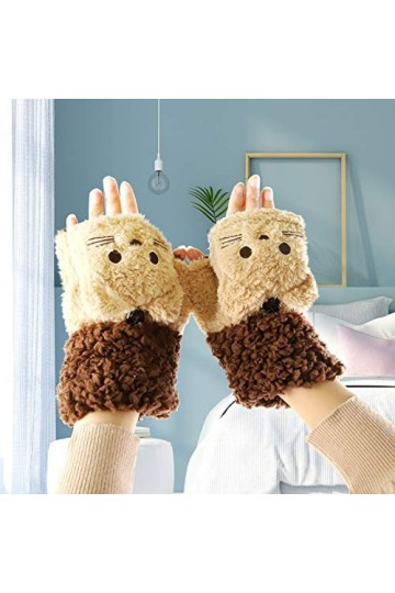 Walaka Femmes Filles Gants de Demi-doigts Hiver Moufles en Peluche Doux Cartoon Griffe danimal Mignon Gants Epais & Chaud Co