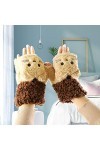 Walaka Femmes Filles Gants de Demi-doigts Hiver Moufles en Peluche Doux Cartoon Griffe danimal Mignon Gants Epais & Chaud Co