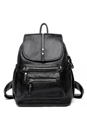 PTKRFMY Sac à Dos Femme Cuir PU Elegant Mode Voyage Loisir Sacs portés main Noir Sac a dos