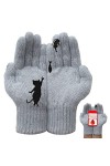 Gants dhiver pour femmes | Gants tricotés chauds pour femmes | Moufles élastiques douces et tendance avec imprimé chat Gants