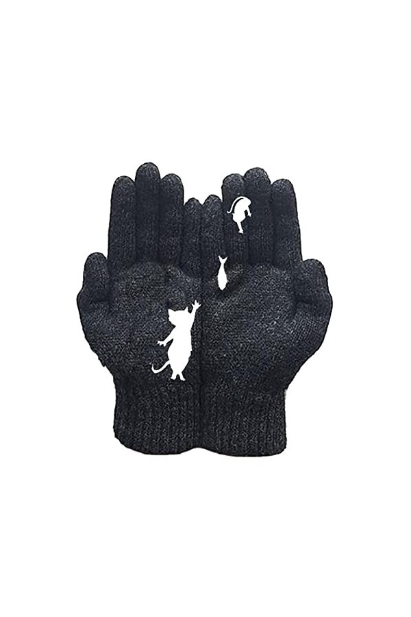 Gants dhiver pour femmes | Gants tricotés chauds pour femmes | Moufles élastiques douces et tendance avec imprimé chat Gants