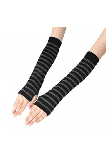 NA KY-BORED Mitaines longues tricotées pour fille Motif rayures Longueur au coude Hiver Extensible Manches avec trou pour le 