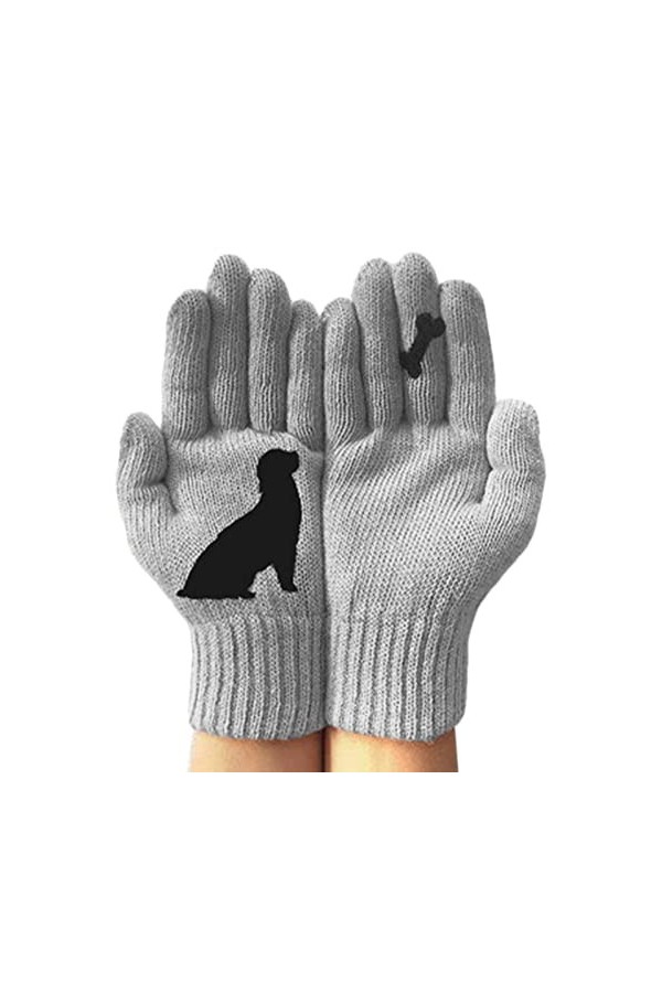 BAOK Gants tricotés pour Femme – Gants tricotés Doux et Chauds en Laine avec Impression os de Chien, moufles élastiques et So