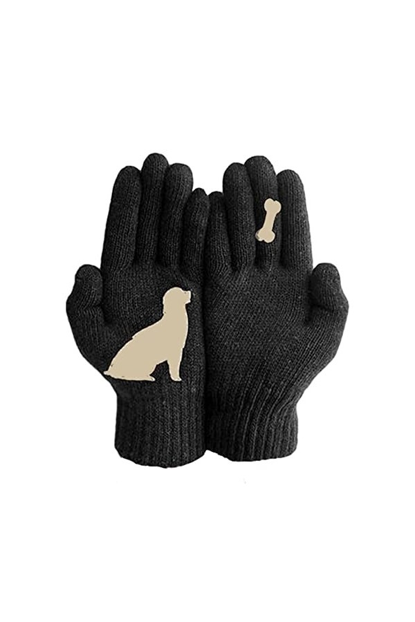 BAOK Gants tricotés pour Femme – Gants tricotés Doux et Chauds en Laine avec Impression os de Chien, moufles élastiques et So