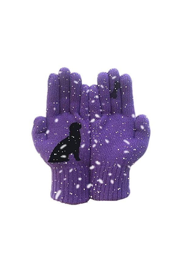 BAOK Gants tricotés pour Femme – Gants tricotés Doux et Chauds en Laine avec Impression os de Chien, moufles élastiques et So