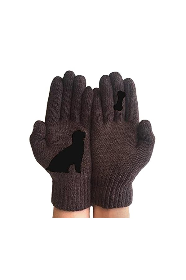 BAOK Gants tricotés pour Femme – Gants tricotés Doux et Chauds en Laine avec Impression os de Chien, moufles élastiques et So