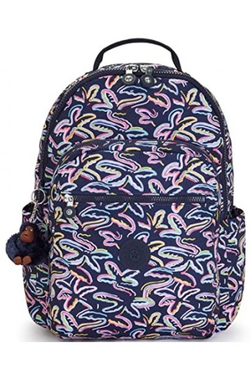 Kipling Seoul, Grand Sac à Dos avec Protection pour Ordinateur Portable 15" 44cm 27L Palm Fiesta PRT, Palm Fiesta Prt, Taille