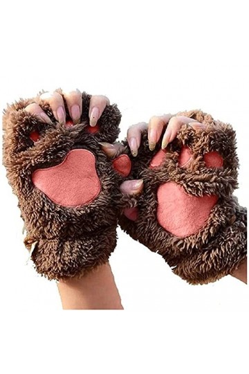 Paire de mitaines en polaire pour femme - Mitaines dhiver en forme de patte de chat - Moufles en peluche mignonnes de dessin