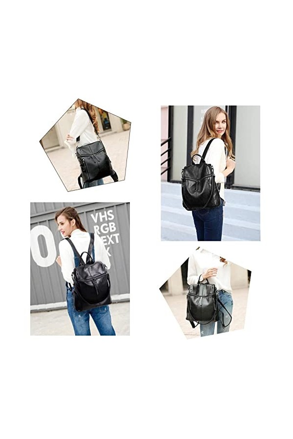 AILLOSA Sac à dos Sac à Main Pour Femmes Mode école PU cuir Portefeuille et Sacs à Main Sacs à Bandoulière Nylon Antivol Sac