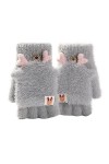 Eauptffy 1 paire de gants chauffants en laine sans doigts moufles animaux - Gants chauffants pour femmes et filles - Avec rab