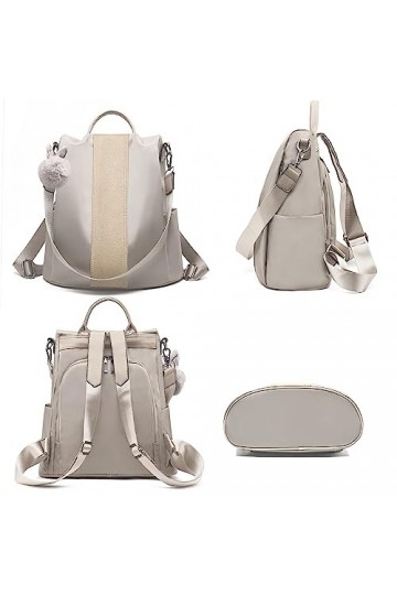 Charmore Sac à dos pour femme en nylon imperméable, sac décole, sac à dos antivol, kaki clair, M