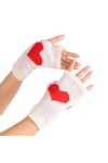 Gants mitaines avec poche pour femme - Couleur unie - Motif cœur - Demi-doigt manquant - Gants chauds en tricot avec poche, b