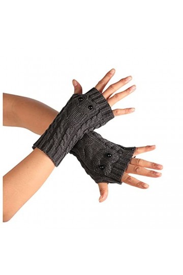 ZHIYU Mitaines solides, mignons, moufles tricotées pour femme, gris foncé, taille unique