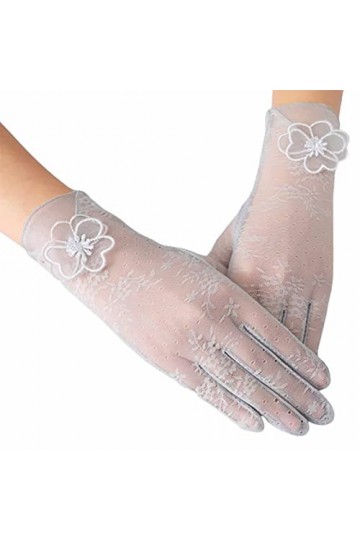 Gefomuofe Gants dété à dentelle courte pour femme - Pour mariage - Respirant - Écran tactile - Section courte de protection 