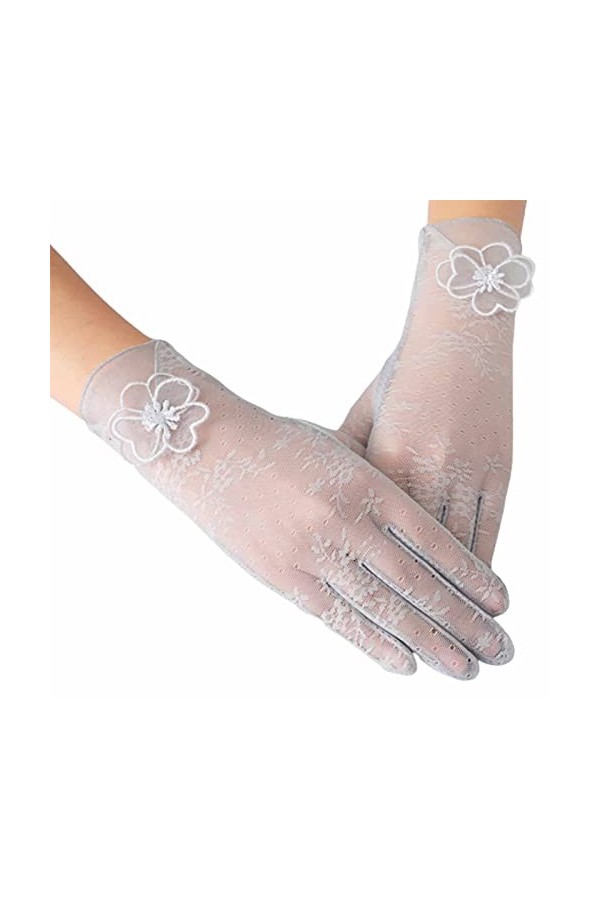 Gefomuofe Gants dété à dentelle courte pour femme - Pour mariage - Respirant - Écran tactile - Section courte de protection 