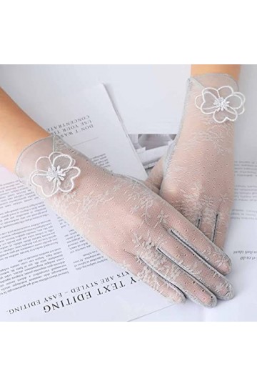 Gefomuofe Gants dété à dentelle courte pour femme - Pour mariage - Respirant - Écran tactile - Section courte de protection 