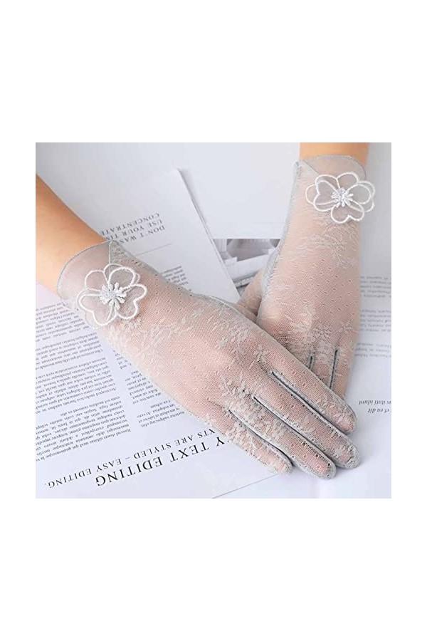 Gefomuofe Gants dété à dentelle courte pour femme - Pour mariage - Respirant - Écran tactile - Section courte de protection 