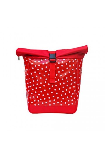 Ikuri Kombi Sacoche Vélo/Sac à Dos pour Porte-Bagage Sac De Velo en Toile Cirée Impermeable, pour Femme - Design Lunares Roug