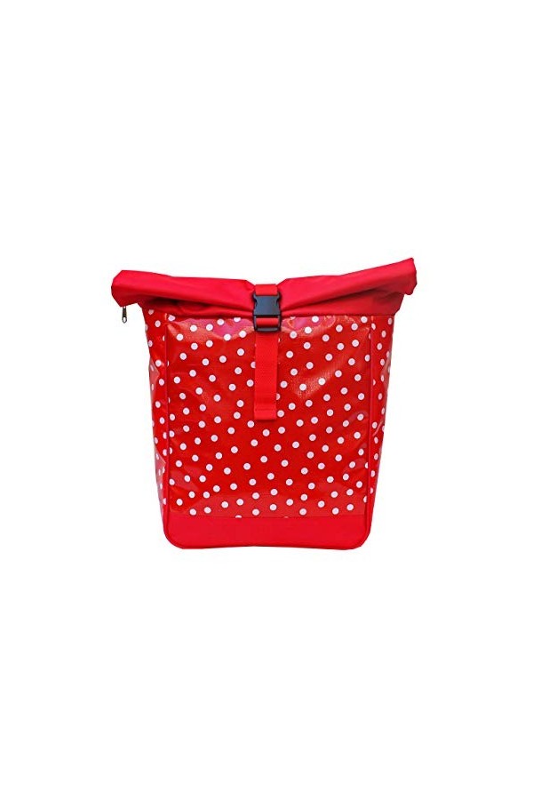 Ikuri Kombi Sacoche Vélo/Sac à Dos pour Porte-Bagage Sac De Velo en Toile Cirée Impermeable, pour Femme - Design Lunares Roug