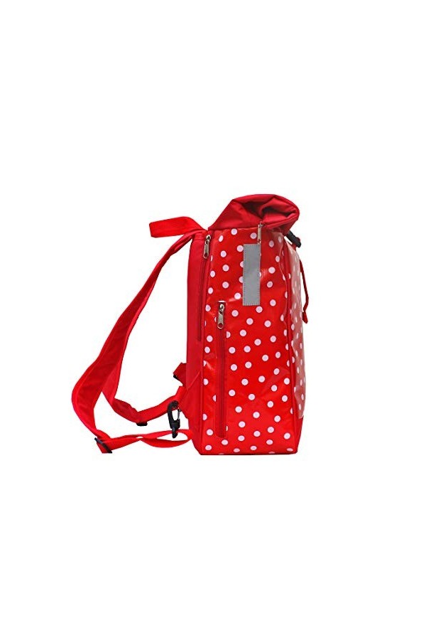 Ikuri Kombi Sacoche Vélo/Sac à Dos pour Porte-Bagage Sac De Velo en Toile Cirée Impermeable, pour Femme - Design Lunares Roug