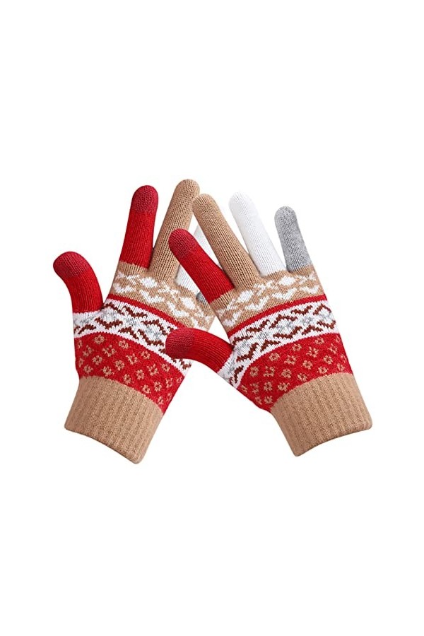 YANFJHV Gants chauds en tricot extensible pour homme et femme - Moufles dhiver au chaud - Impression dépissure - Gants en t