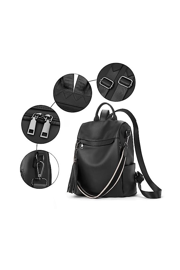 Bostanten Femme Sac à Dos en Cuir Antivol 2 en 1 Sac à Main Portés Dos Mode Daypacks Noir