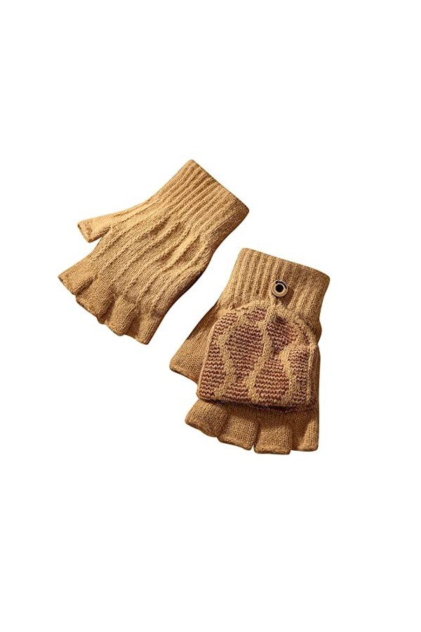 Gants dhiver chauds et épais pour femme - Couleur unie - Sans doigts - Avec bouton rabattable, kaki, taille unique