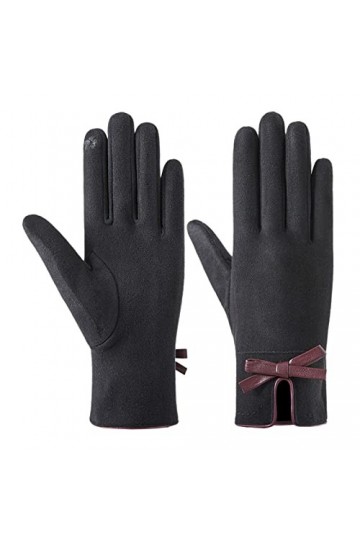 LOIJMK Gants chauds pour femmes en plein air, équitation, conduite, nœud mignon, plus écran tactile en polaire, gants antidér