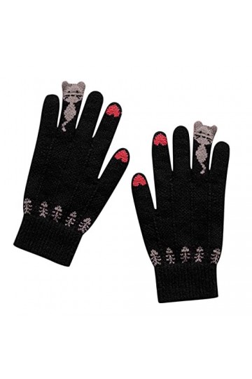 Gants dhiver chauds en velours pour femme - Gants dextérieur en tricot - Gants de ski pour homme, Noir , taille unique