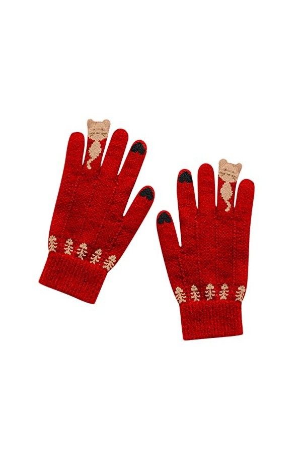 Gants dhiver chauds en velours pour femme - Gants dextérieur en tricot - Gants de ski pour homme, Noir , taille unique